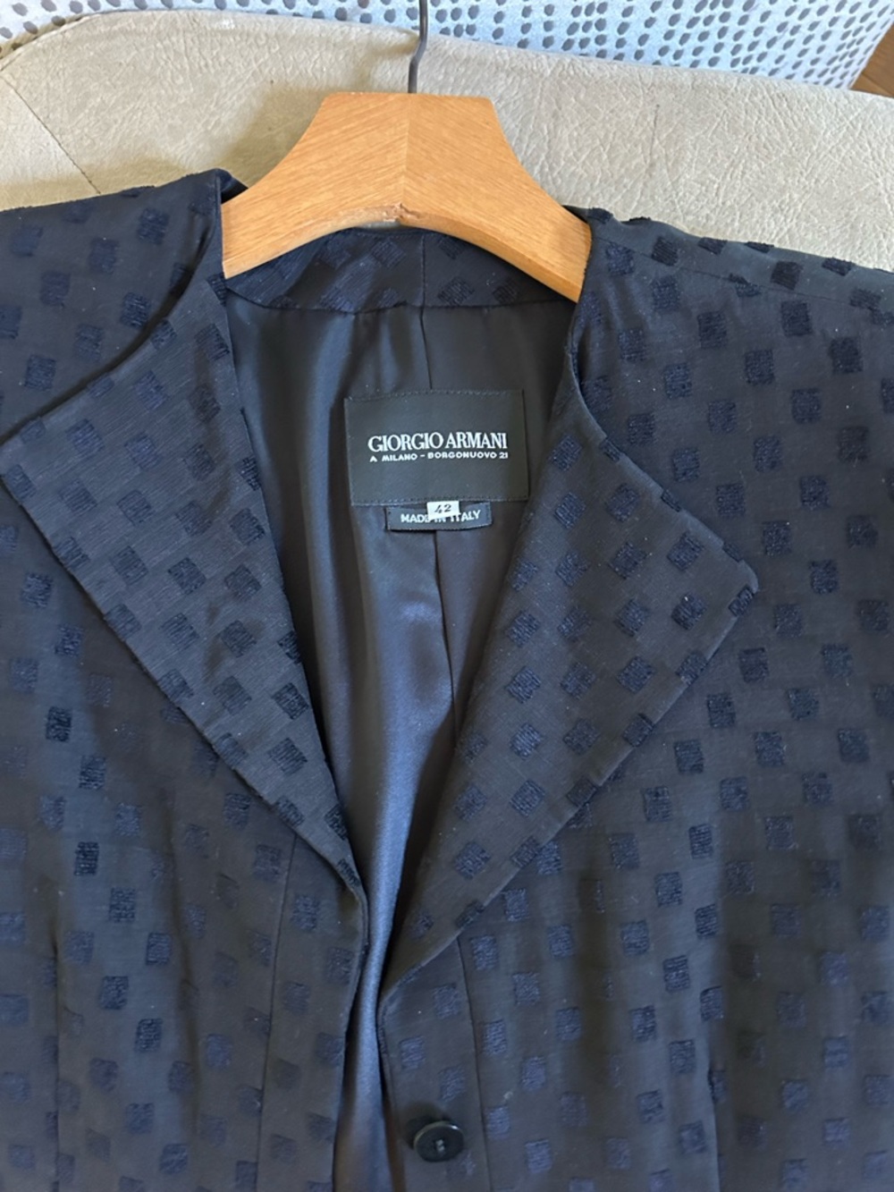 Giorgio Armani Black Textured Check Blazer